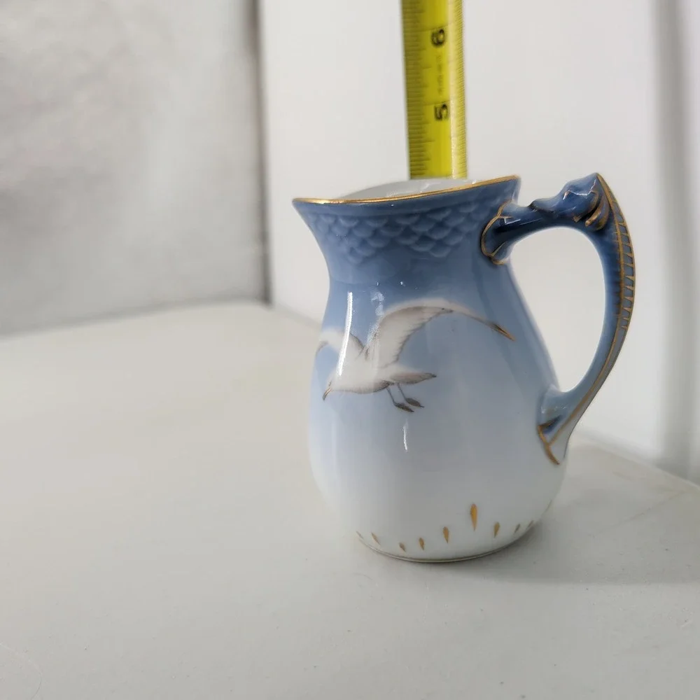 Bing & Grondahl Seagull Creamer Pitcher Seahorse Handle Gold Trim Denmark 189